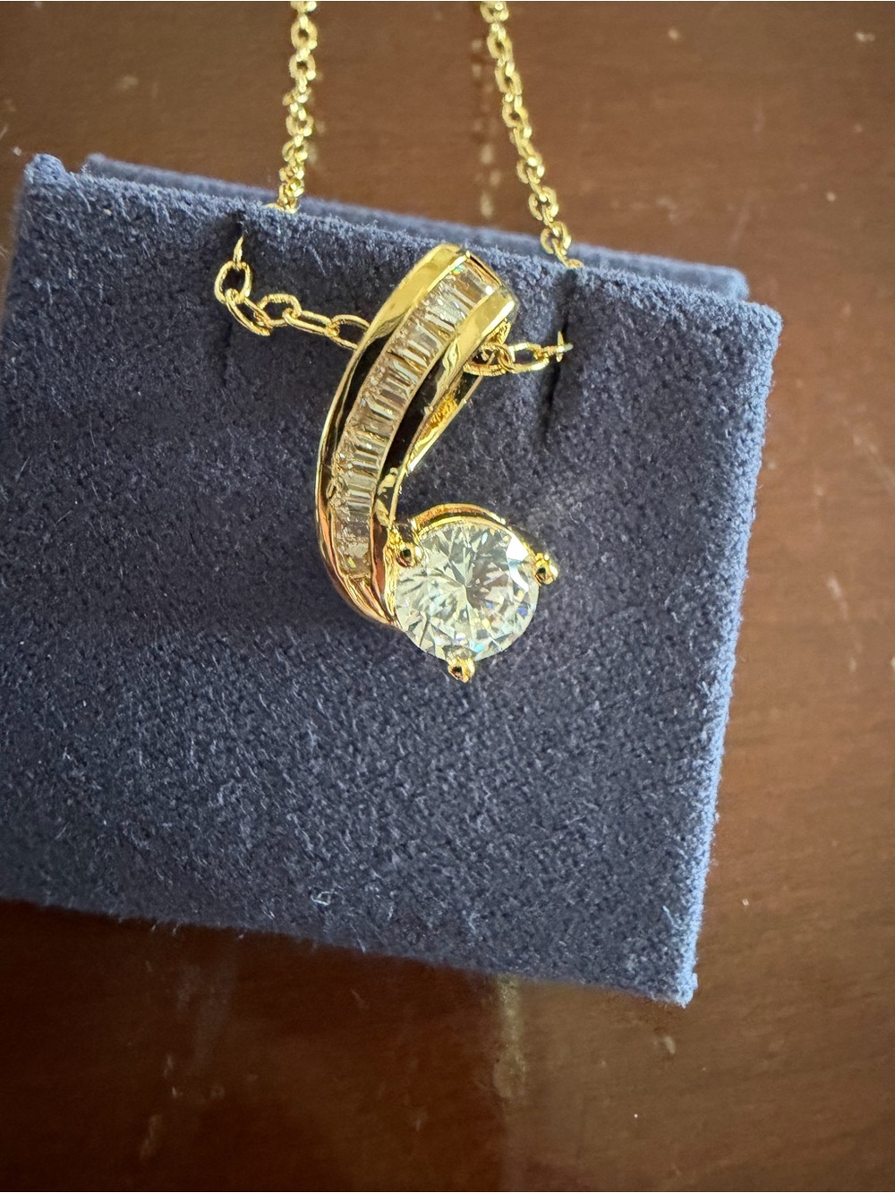 Gold-Tone White Sapphire Swirl Pendant Necklace - Sparkling Clear